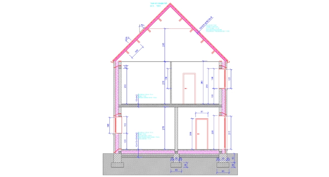 Vue de coupe d'une maison sur un plan 2D